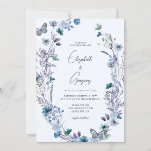 Invitación Boho Blue Wildflower Butterfly Boda
