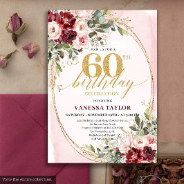 Invitación Boho Blush and Gold Burgundy 60th Birthday Card