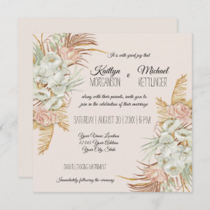 Invitación BOHO Blush Orchid Floral Pampas Grass Palm Foliage