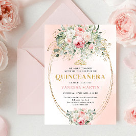 Invitación Boho Blush Roses Greenery Quinceañera Invitation