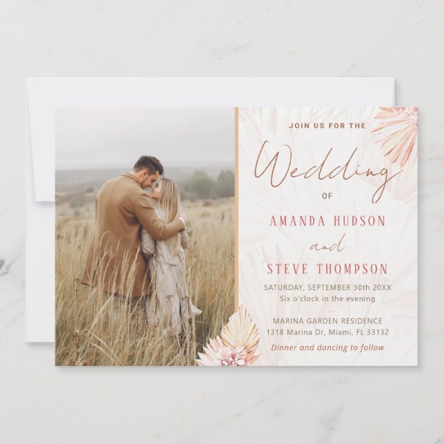 Invitación Boho Boda Bohemian Pampas Pareja de Grass Foto (Anverso)