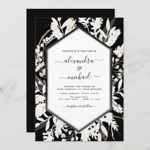 Invitación Boho Boda Botánico Beige Blanco Negro
