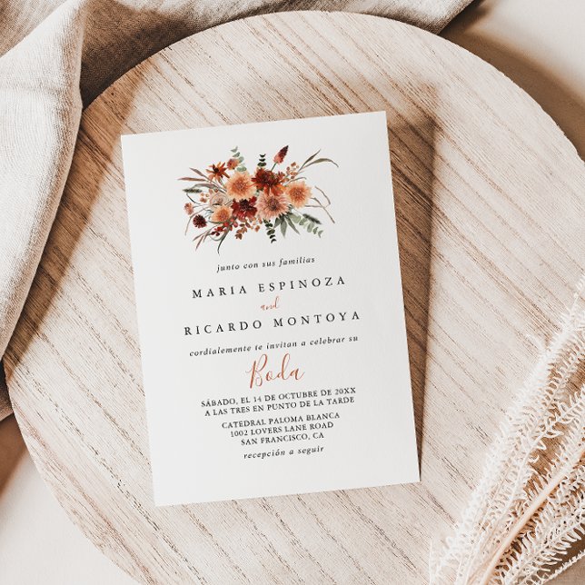 Invitación Boho Boda Botánico de Otoño Floral Español (Subido por el creador)