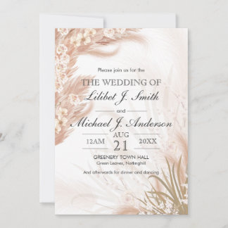 Invitación Boho Boda Coral Rosa Pampas Grasa acuática