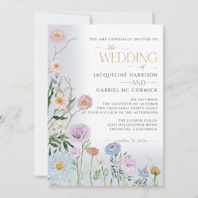 Invitación BOHO Boda de acuarela elegante floral floral flora (Anverso)