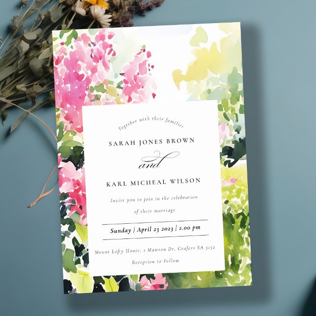 Invitación Boho Boda de Bougainvillea Verde Rosa (Subido por el creador)