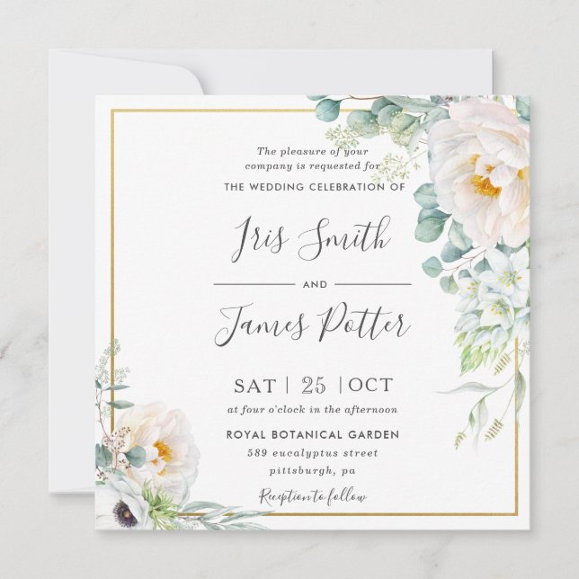 Invitación Boho Boda de Eucaliptus Floral de Pino Blanco Marf (Anverso)