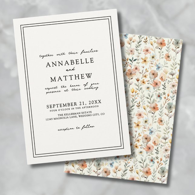 Invitación Boho Boda de Flor Silvestre Elegante Botánico (Boho Botanical Elegant Wildflower Wedding Invitation)