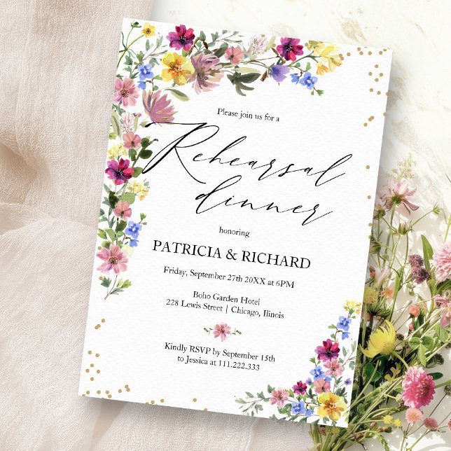 Invitación Boho Boda de Flor Silvestre Ensayo Cena (Subido por el creador)