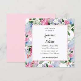 Invitación Boho boda de flores azules del lilo blanco rosado 