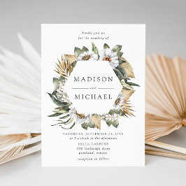 Invitación Boho Boda de Flores Blancas y Verdor