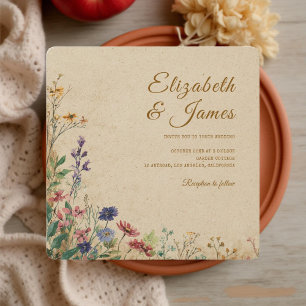 Invitación Boho Boda de flores silvestres en la frontera con