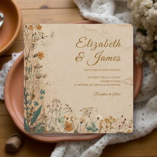 Invitación Boho Boda de flores silvestres en la frontera con