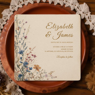 Invitación Boho Boda de flores silvestres en la frontera con
