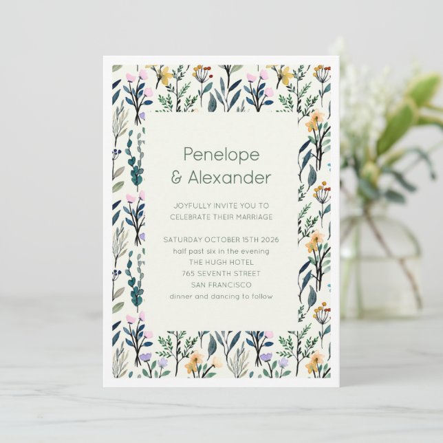 Invitación Boho Boda de flores silvestres estéticas (Anverso de pie)