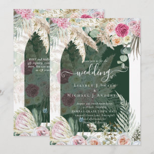 Invitación BOHO Boda de Grasa Floral Rosa Pampas