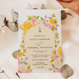 Invitación Boho boda de la moda del arco floral amarillo rosa