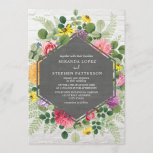 Invitación Boho Boda de ladrillo geométrico floral botánico