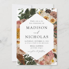 Invitación Boho Boda de marco geométrico floral de otoño