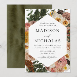 Invitación Boho Boda de marco geométrico floral de otoño