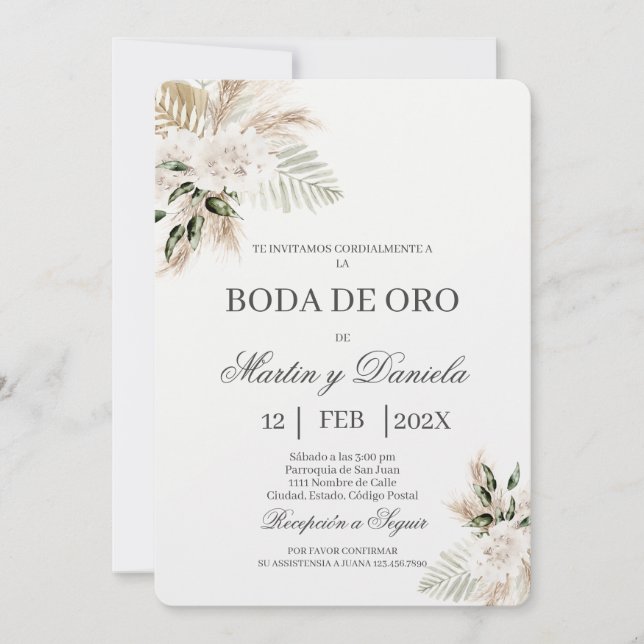 Invitación Boho boda de oro (Anverso)
