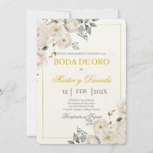 Invitación Boho boda de oro con flor blanca