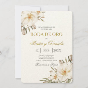 Invitación Boho boda de oro con flor blanca