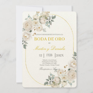 Invitación Boho boda de oro con flor blanca
