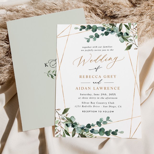 Invitación Boho Boda de oro de la vegetación moderna botánica (Subido por el creador)