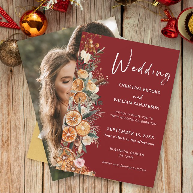 Invitación Boho Boda de vacaciones de invierno Burgundy Foto (Subido por el creador)