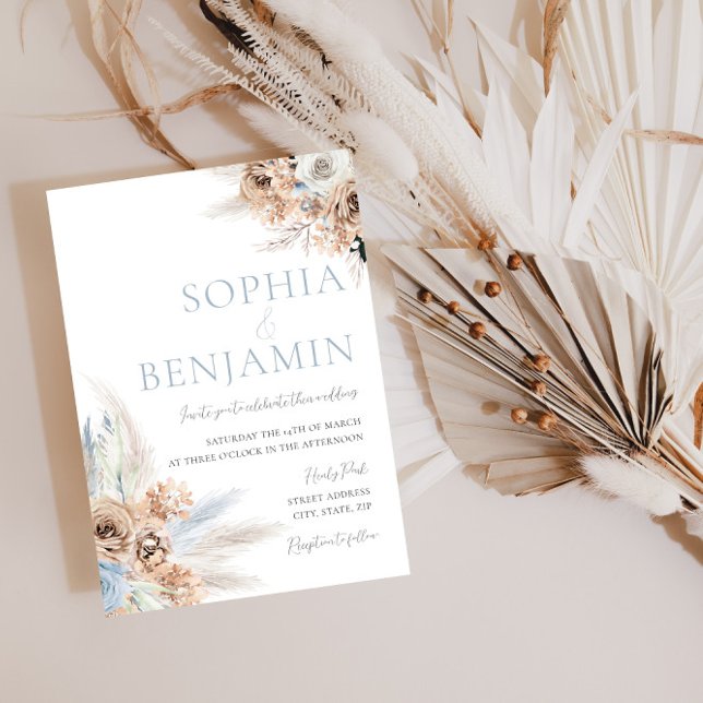 Invitación Boho Boda: Dusty Blue & Ivory Bohemian (Subido por el creador)