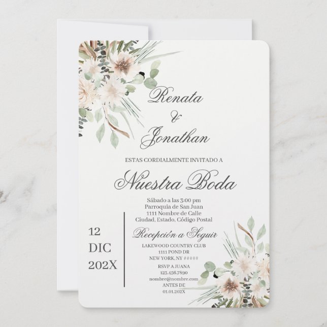 Invitación Boho boda en español (Anverso)