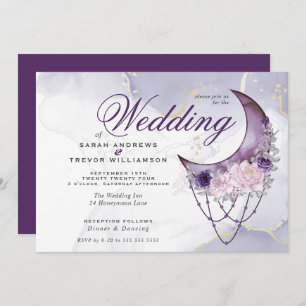 Invitación Boho Boda Esoteric Amethyst Crescent Moon
