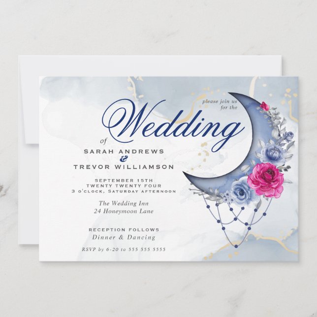 Invitación Boho Boda Esoteric Naval Personalizado Crescent Mo (Anverso)