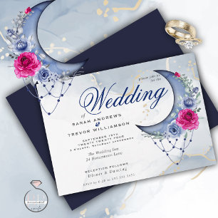 Invitación Boho Boda Esoteric Navy Personalizado2 Crescent Mo