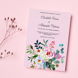 Invitación Boho boda floral de menta blanca rosa peony verde 