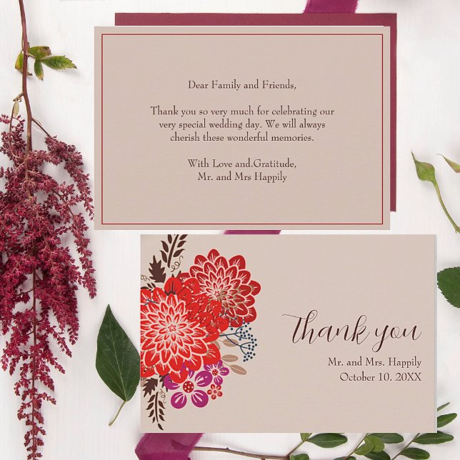 Invitación Boho Boda Floral Gracias Cartas (Boho Floral Wedding Thank Cards, Easy to personalize.)