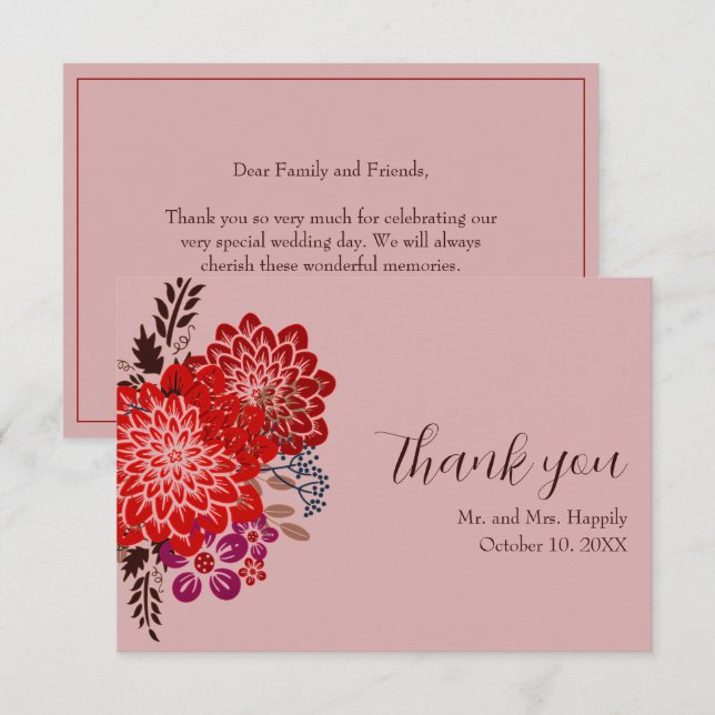Invitación Boho Boda Floral Gracias Cartas (Anverso / Reverso)