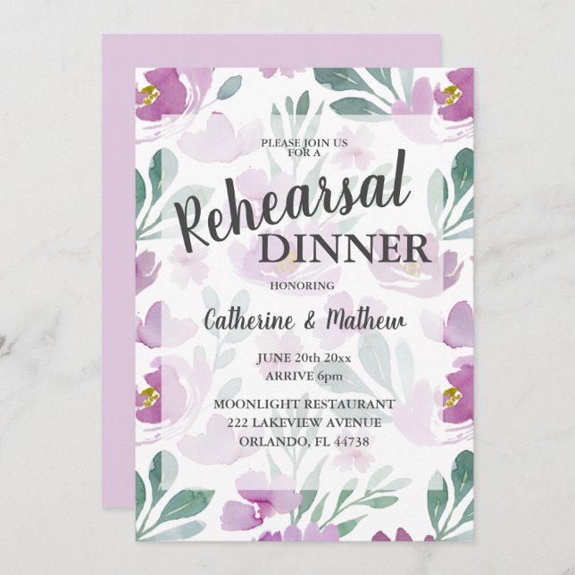 Invitación Boho Boda Floral Rosa Ensayo Cena (Anverso / Reverso)
