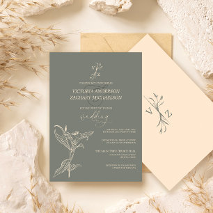 Invitación Boho Boda floral verde sabio moderno
