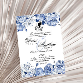 Invitación Boho Boda Garden Flores Marina Azul Elegante