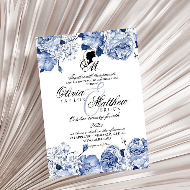 Invitación Boho Boda Garden Flores Marina Azul Elegante (Subido por el creador)