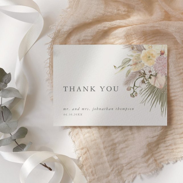 Invitación Boho Boda Pampas Grass Orchid Gracias (Boho Wedding Pampas Grass Orchid Thank You Invitation)
