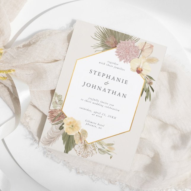 Invitación Boho Boda Pampas Grass Orchid Palm Boda (Subido por el creador)