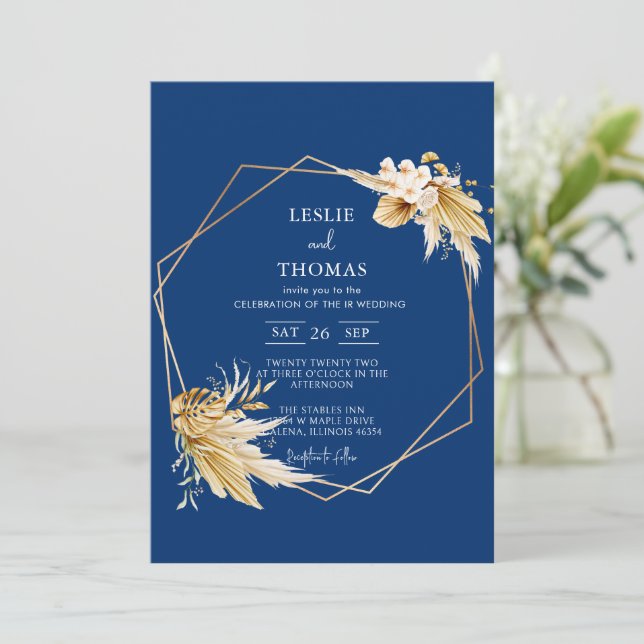 Invitación Boho Boda, Pampas grass set, Moderno Boda (Anverso de pie)