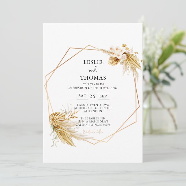 Invitación Boho Boda, Pampas grass set, Moderno Boda (Anverso de pie)