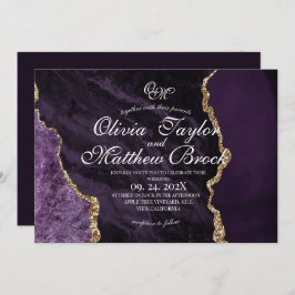 Invitación Boho Boda púrpura grita agate violet y oro
