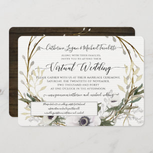 Invitación BOHO Boda virtual de floral blanca Wreath Rústico
