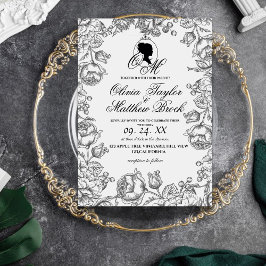 Invitación Boho Boda White and Black Script Castle Boda