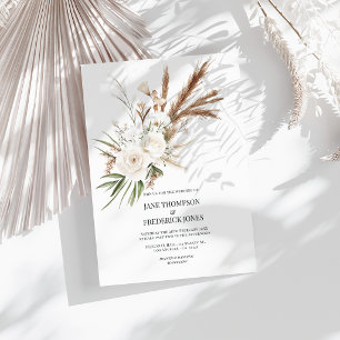 Invitación Boho Bohemiaco Floral Seco Foto y Código QR Boda
